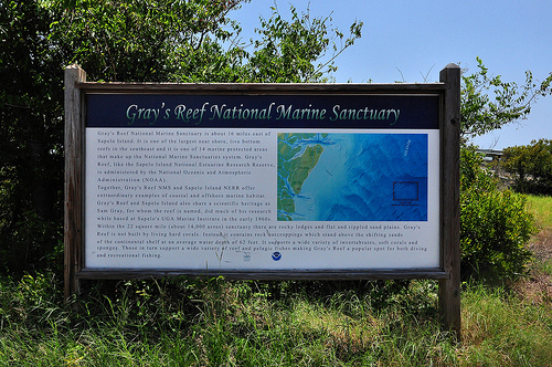 Gray's Reef National Marine Sanctuary Sign at Nanny Goat Beach Sapelo Island GA Picture Image Photograph © Brian Brown Vanishing Coastal Georgia USA 2013